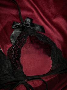 SpicyHot 2pcs Women's Sexy Lace Lingerie Set - Black - View 6