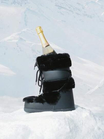 CUCCOO SZL Damskor Höst och vinter Nya varma innerhöjdökning Bekväma rosettremmar Månstövlar Rund tå Platt botten Casual Hot Girl Vind Fluff Svarta snöstövlar Utomhuskläder Snökängor Dam