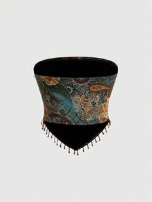 ROMWE Hippie Bộ 2 món áo crop top và chân váy mini cổ điển giản dị dành cho nữ - Màu vàng - Xem 5