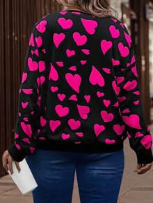 EMERY ROSE Women's Heart Print Casual Pullover Sweatshirt, Versatile Round Neck Long Sleeve, Spring/Autumn New Arrival Best Seller - Multicolor - View 2