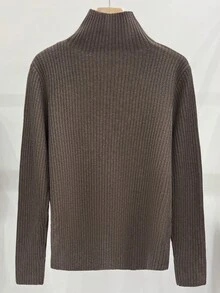 Franclia Maglione lavorato a maglia con collo alto alla moda per donna, unico e splendido, vestibilità slim, adatto per autunno/inverno - Moka Marrone - Visualizzare 2