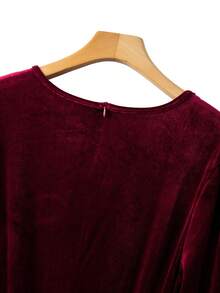 GlowEve CURVE Plus Size Women Elegant Christmas Red Beaded Velvet Long Sleeve Dress - Burgundy - View 8