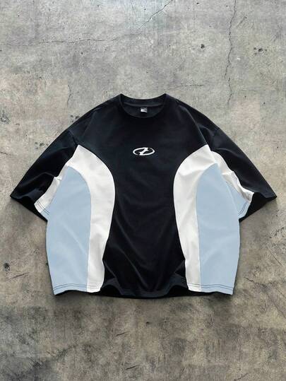 AXEPEAK 多尺码拼接圆领男士T恤