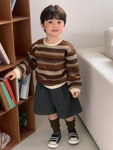 DAZY Toddler Boys' Round Neck Striped Long Sleeve Sweatshirt, Korean Style, Autumn/Winter