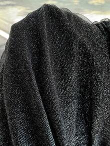 SHEIN EZwear Plus Size Black Mesh Contrast & Ruffle Sheer Long Sleeve Dress - Black - View 6