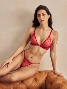 Charlaine Women's Heart Mesh Sexy Lingerie Set, Fashionable & Comfortable - Burgundy - View 6