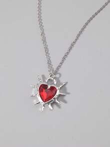 ROMWE Goth 1 pieza Collar con colgante de cruz gótica de lujo con rhinestones, regalo para fiesta de vacaciones, Halloween - Rojo - Ver 2