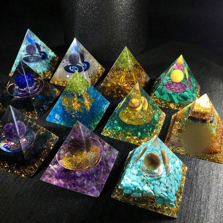 Pirâmide de Orgonite Árvore da Vida Feita à Mão, Chakra Reiki, Cristal Artificial, Decoração de Joias de Ioga, Artesanato, Decoração de Escritório - multicolorido - Visão 1