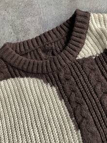 AXEPEAK Plus Size Men's Contrast Color Round Neck Long Sleeve Casual Knit Pullover Sweater - Multicolor - View 3