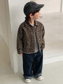 DAZY Toddler Boys' Washed Korean Casual Street Denim Jacket - Camel - View 1
