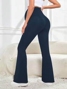 SHEIN Maternity Solid Color Versatile Flare Leggings - Navy Blue - View 2