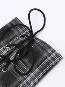 Flirla Plus Size Off-Shoulder Plaid Tie-Up Long Sleeve A-Line Short Dress - Multicolor - View 5