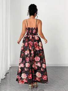 Elenzga Váy hai dây xẻ tà họa tiết hoa mới dành cho nữ cỡ lớn, phù hợp cho kỳ nghỉ và hẹn hò - Nhiều màu - Xem 7