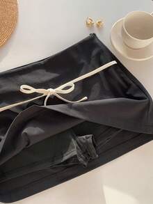 Comfortcana Women's Plus Size,Valentine Day,Black Tie Waist Skirt Drawstring Skirt Tie Skirt Skirt With Bow Mini Skirt Black Skirt Skirt For Women - Black - View 9