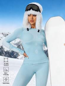 Solea Cove 女式圆领撞色插肩袖长袖修身休闲滑雪夹克 - 藍色 - 查看 5