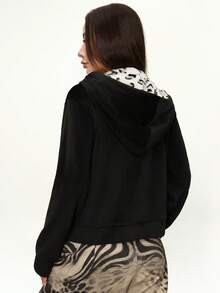 Rina Fox Women's Casual Zip-Up Hooded Sweatshirt With Thermal Lined, Autumn/Winter - Black - View 2