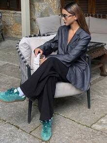 DAZY Áo khoác Blazer trang trọng thanh lịch, tay dài rộng rãi, màu sắc rực rỡ dành cho nữ, Xuân/Thu - Màu xanh lam - Xem 7