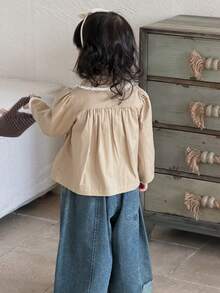 DAZY Toddler Girls' Lapel Lace Patchwork Casual Jacket, Spring/Autumn - Khaki - View 2