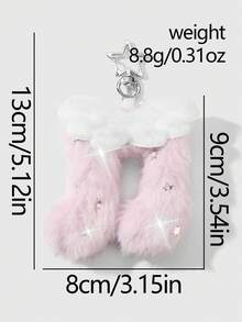 ROMWE Kawaii 1pc Multi-Style Ins Cute & Elegant Silver Rhinestone Star Swirl Guitar Pendant, White Plush Angel Wings, Pink Double-Sided Starry Plush Music Note Pendant, DIY Keychain Accessory, Suitable For Sisters, Friends, Couples, Daily Wear, Holiday Gifts - Pink - View 6