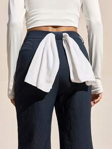 Exploreva Navy Blue Flared Hiking Pants For Women With Zipper Details Long Woven Fabric - Navy Blue - View 4