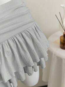 Elamini 米色褶皱高腰低腰双层雪纺半身裙，度假风迷你裙 - 灰色 - 查看 7