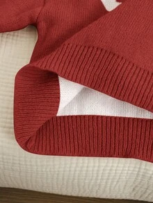 SHEIN 少女可爱休闲撞色白色蝴蝶结圆领长袖短款毛衣上衣，适合春、秋、冬，清新少女风，春节、情人节皆宜。 - 紅色 - 查看 7