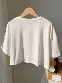 SHEIN EZwear Solid Drop Shoulder Tee - White - View 2