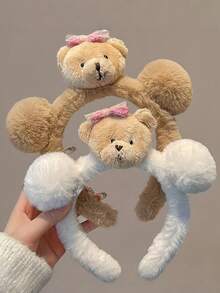 Joivida 1PC Fluffy Plush Bear Hair Band For Women Soft Polyester Headband Cute Simple Design Perfect For Facial Washing Mask Skincare Routine Novelty Hair Accessory Single Pack Fashion Hair Styling Gift - Multicolor - View 8