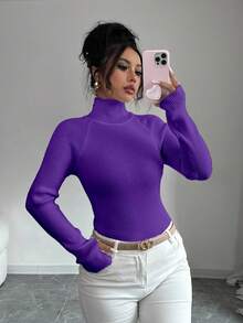 SHEIN LUNE Y2K 优雅户外针织套头毛衣，适合通勤、度假和日常穿着 - Bold Plum - 查看 3