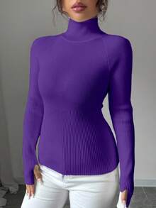 SHEIN LUNE Y2K 优雅户外针织套头毛衣，适合通勤、度假和日常穿着 - Bold Plum - 查看 4