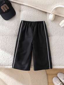 1pc Young Boys' Casual Sports Pants, Straight Leg, Soft & Comfortable, With Drawstring Decoration, Suitable For Daily Wear, School, Outdoor, Sports, Spring/Summer/Autumn/Winter - Black - View 2