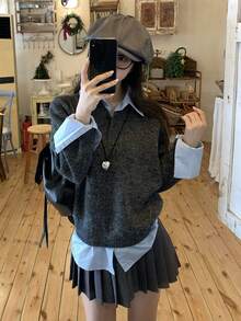 DAZY Women's 2 In 1 Long Sleeve Sweaters, Korean Style - Grey - View 6
