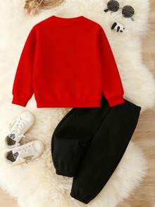 2pcs/Set Young BoyCasual Creative Digit 67 & Palm Print Round Neck Sweatshirt And Pants Cozy Fall & Winter Outfit - Multicolor - View 2