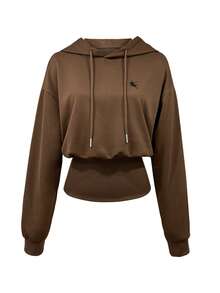 Airaco Plus Size Women Brown Embroidered Sweatshirt - Brown - View 3