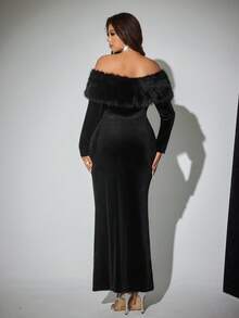 Viva Relle 大码女士天鹅绒领长款晚礼服，适合派对和宴会场合 - 黑色 - 查看 4
