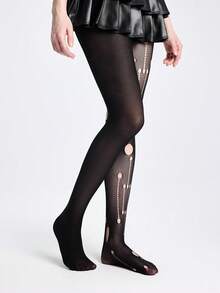 ROMWE Goth Solid Fishnet Tights - Black hole - View 4