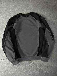 PAVTROS 男士拼色圆领长袖休闲运动衫和运动裤宽松套装，秋季，男士两件套，男士两件套运动裤，男士运动服，男士两件套春秋季 18 25 63 77，舒适服装 - 深灰色 - 查看 4