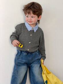 DAZY Toddler Boys' Contrast Color Collar Long Sleeve Sweatshirt, Autumn/Winter - Grey - View 2