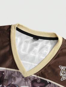 ROMWE MEN Áo thun nam tay ngắn in hình anime, phù hợp cho mùa xuân/hè - Cà phê nâu - Xem 5