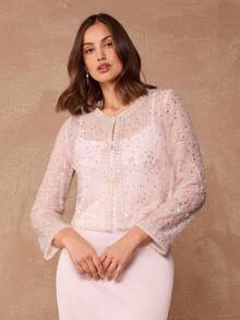 Enchnt 女士串珠装饰长袖优雅时尚外套 - 粉色 - 查看 4