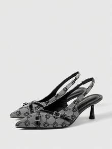 Sleekvia Women's Pointed Toe Buckle Design Fashionable High Heels, Versatile For Daily Wear - Black - View 10