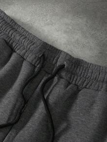 PAVTROS 男士拼色圆领长袖休闲运动衫和运动裤宽松套装，秋季，男士两件套，男士两件套运动裤，男士运动服，男士两件套春秋季 18 25 63 77，舒适服装 - 深灰色 - 查看 9