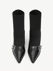 CUCCOO CHICEST Women's Pointed Toe Buckle Design Fashion Daily Wear High Heel Mid-Calf Boots - Black - View 9