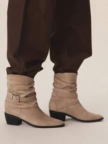 Styleloop Botas de tobillo de tacón grueso de unicolor minimalista para uso casual y de viaje para mujeres