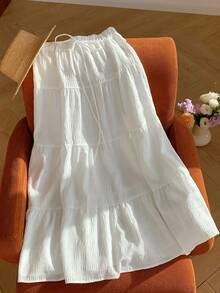 Girlism Tween Girls' Casual Vacation Tie-Waist Skirt, Suitable For Summer, Suitable For Vacation - White - View 6