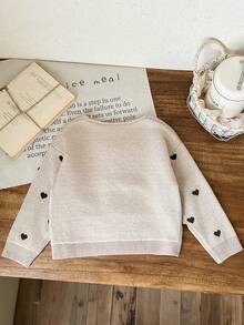LMoss Kids Young Girl Cute Versatile Heart & Bow Knitted Cardigan, Autumn/Winter - Apricot - View 2