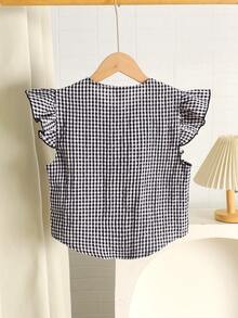 Firerie Kids Tween Girls' Blue Striped Tie-Waist Bow Decor Fitted Long Sleeve Blouse, Casual Vacation Wear, Spring/Summer - Black - View 2