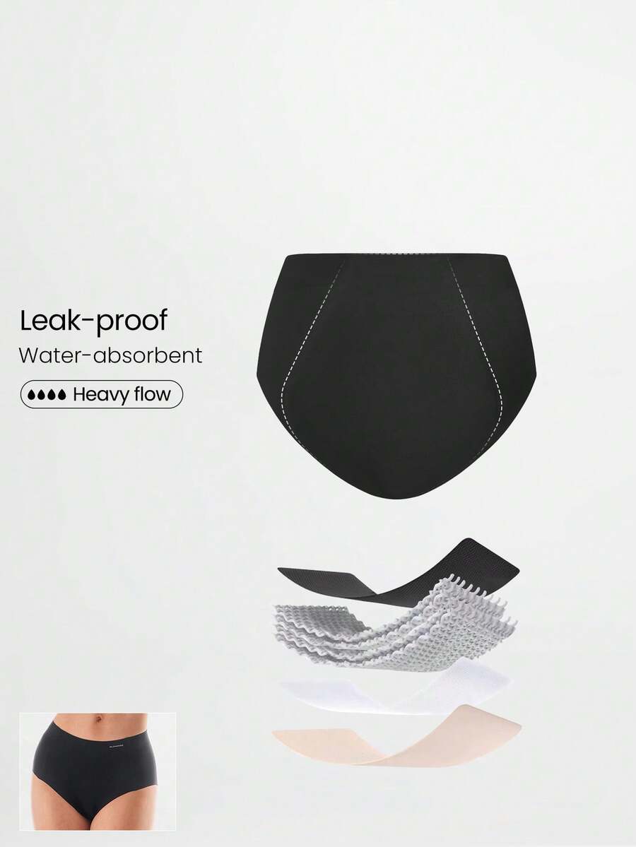 GLOWMODE 1 Pack Cool Confidence Mesh Quick-Dry Leak-Proof Water-Absorbent High Waist Period Briefs Underwear Menstruation Postpartum Daily Active Casual Work Wear - Black - View 1