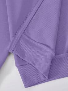 SHEIN 三件套少女休闲套装，包括带马图案的连帽拉链卫衣、白色背心和松紧腰直筒裤，秋季款 - 紫色 - 查看 6