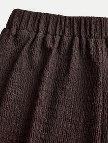 Firerie Kids 2pcs Tween Girl Casual Coffee Ruched Off-Shoulder Sleeveless Fitted Knit Top And Flare Pants Set, Suitable For Home, Outdoor, Travel, Casual Daily Wear, And School - Coffee Brown - View 3